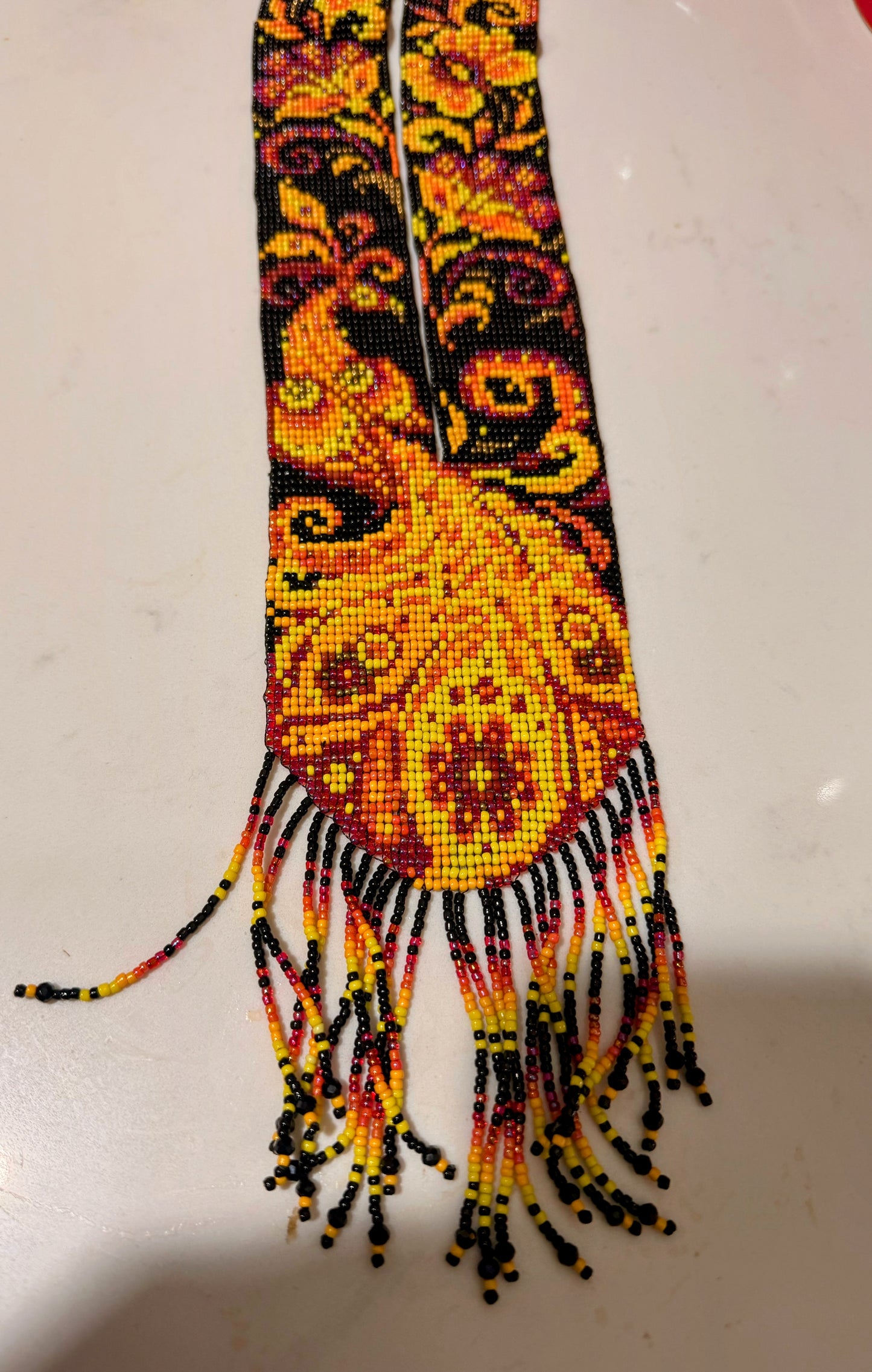 Yellow & Pink Peacock Design Loom Beaded Necklaces