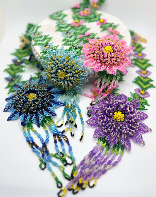3D Flower Beaded Necklace – Handmade Statement Floral Jewelry
