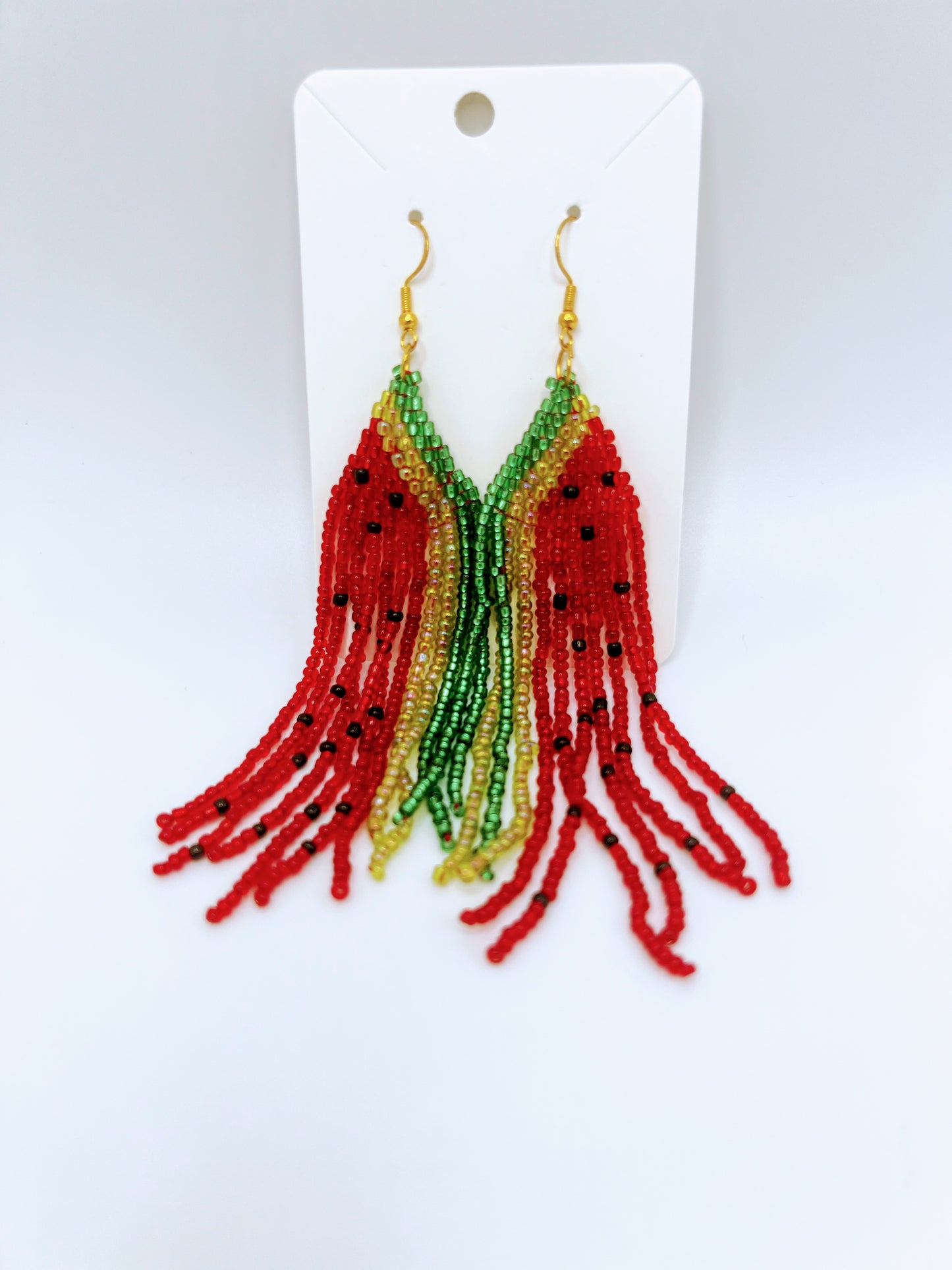 Watermelon Beaded Earrings – Handmade Summer Fruit Statement Jewelry