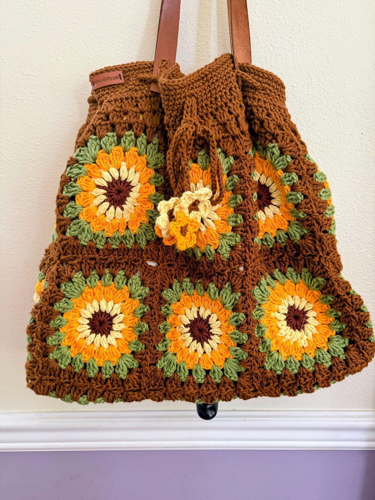 Handmade Crochet Sunflower Brown - Big Shoulder Bag – Spacious & Stylish