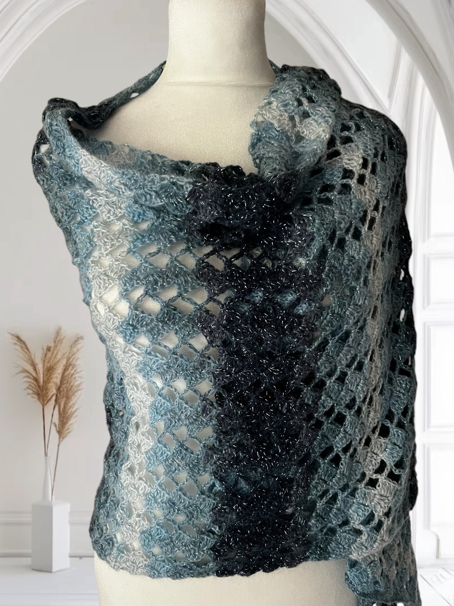 Wool Twilight Haze Crochet Rectangle Shawl