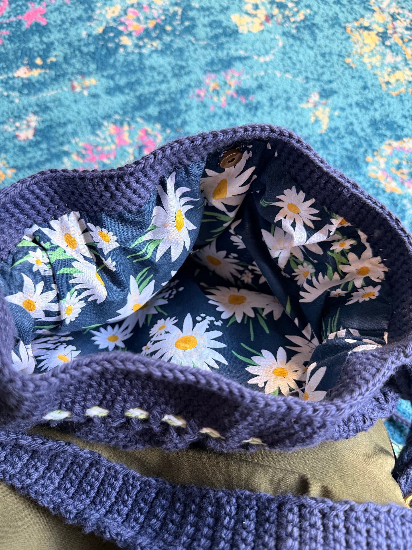 Handmade Daisy Pop Drawstring Bag – Cute & Stylish with Adjustable Strap – Stylish & Practical