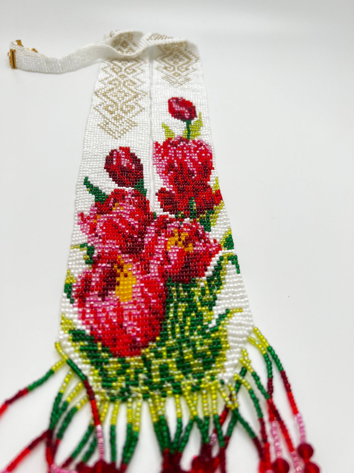 Red & Teal Beaded Flower Necklace – Two Floral Design Options