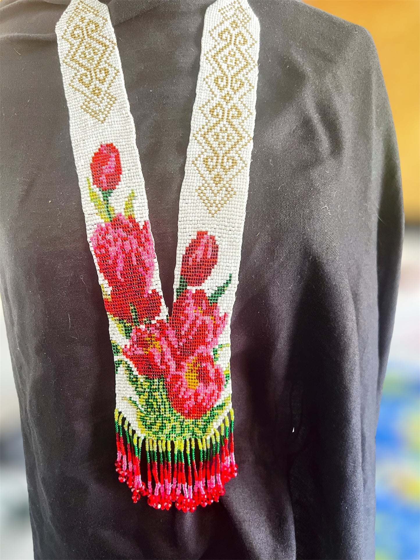 Red & Teal Beaded Flower Necklace – Two Floral Design Options