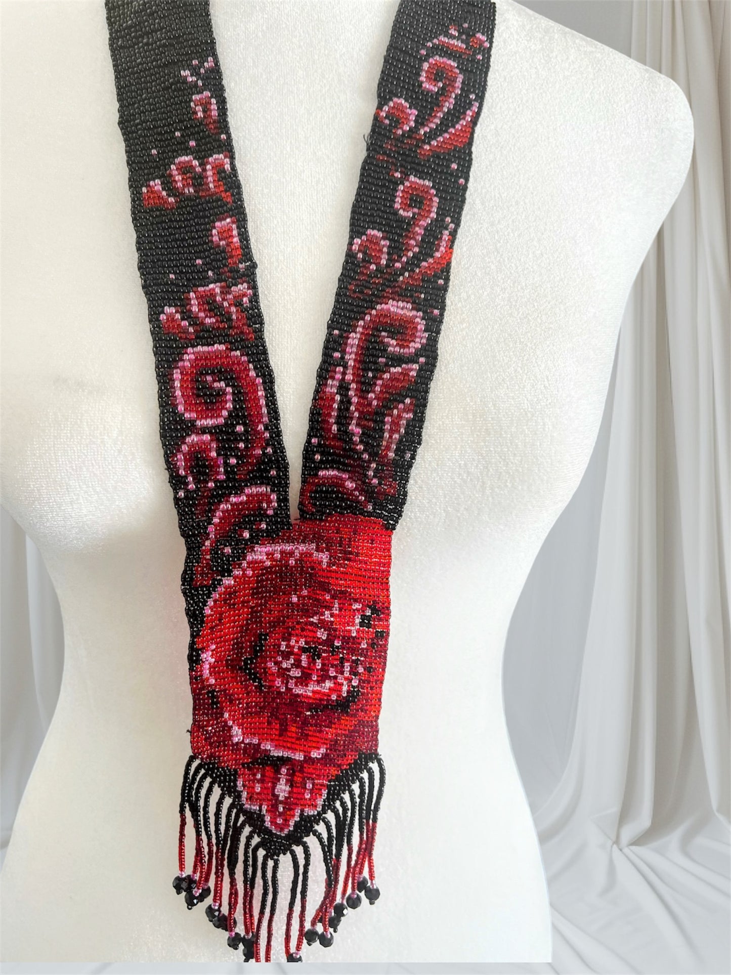 Red Flower Loom Beaded Necklace – Handmade Statement Jewelry