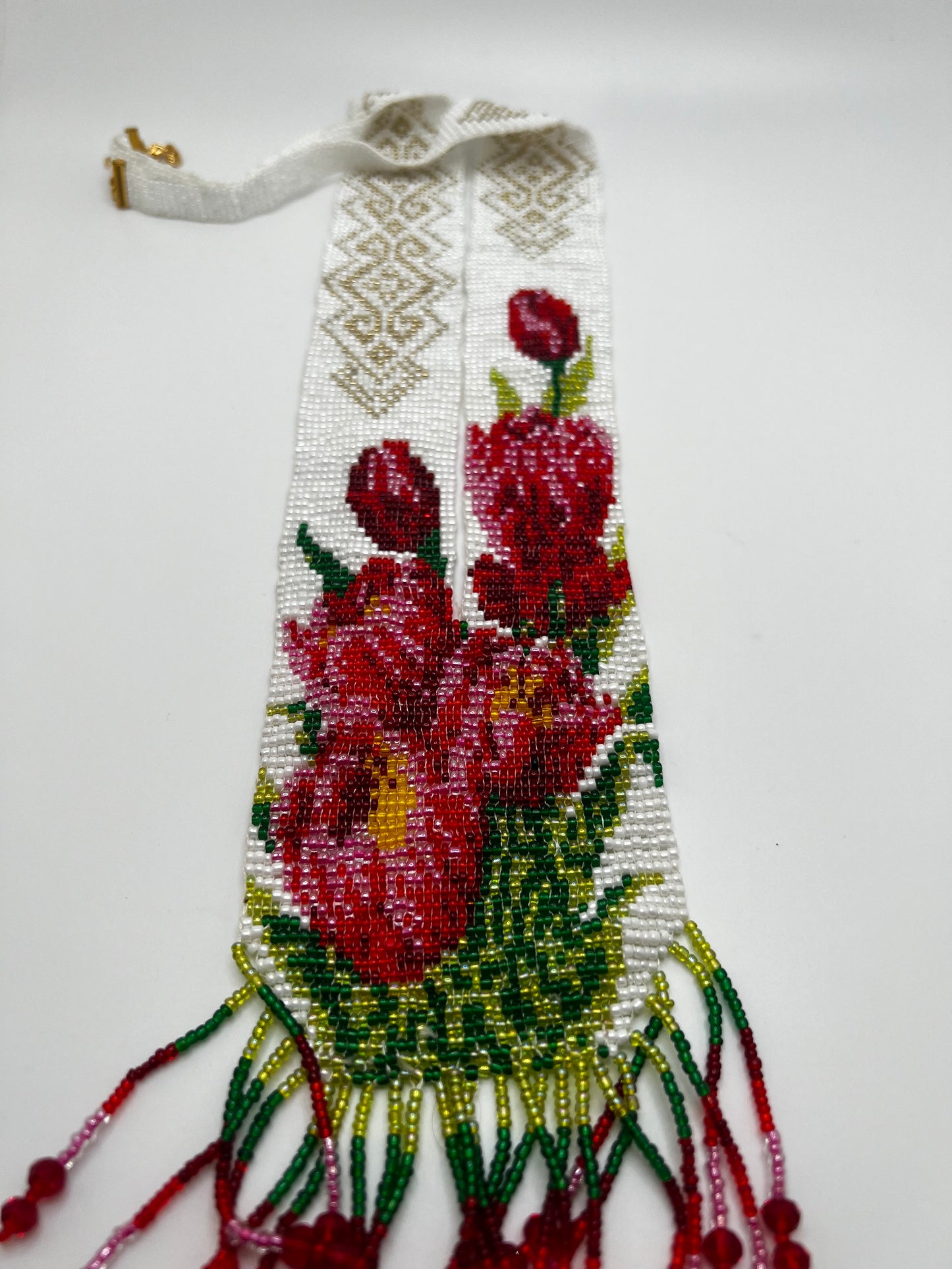 Red & Teal Beaded Flower Necklace – Two Floral Design Options