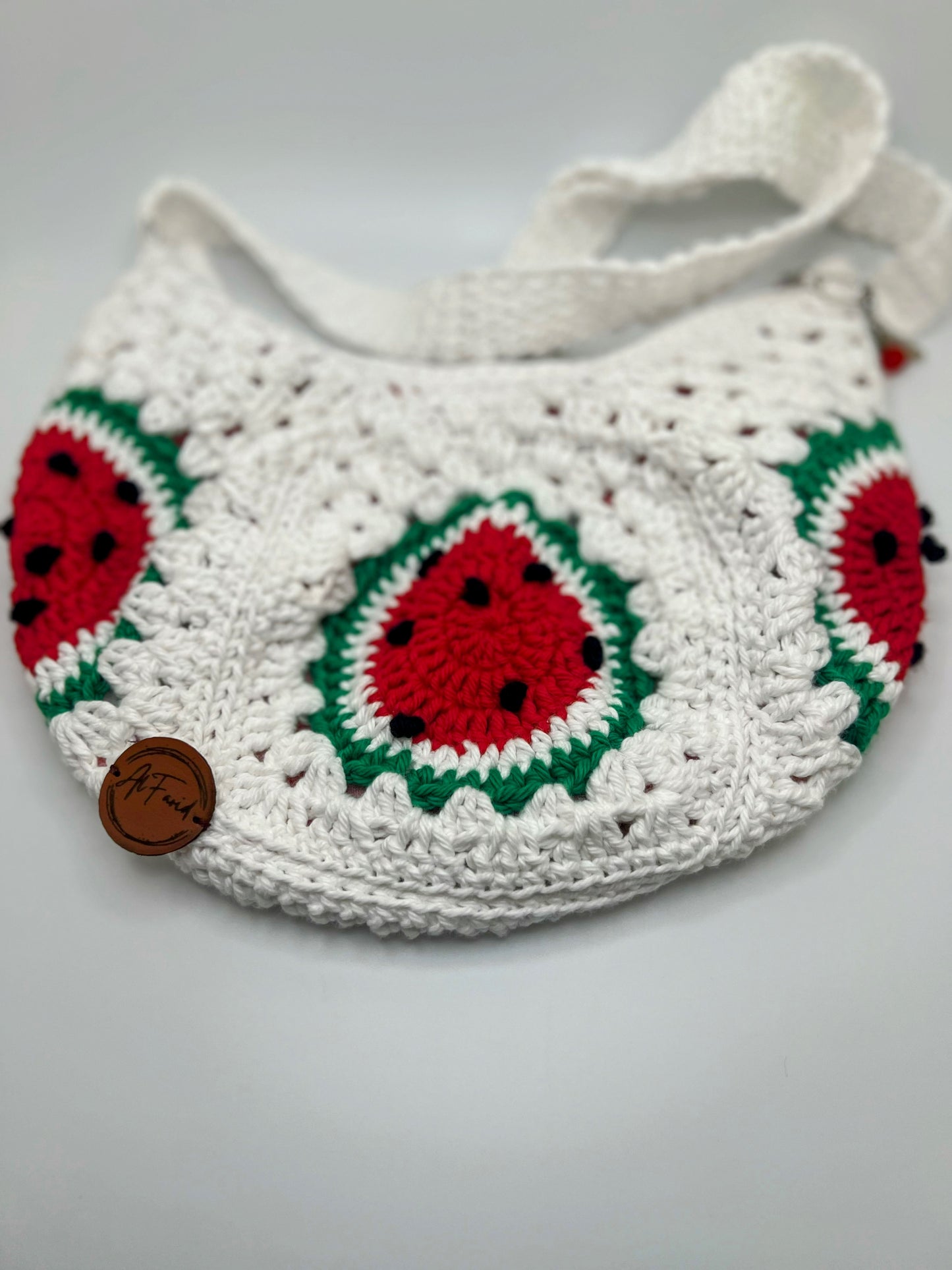 Handmade Crochet White Bag with Watermelon Slices – Cute Accessory for Girls & Teens
