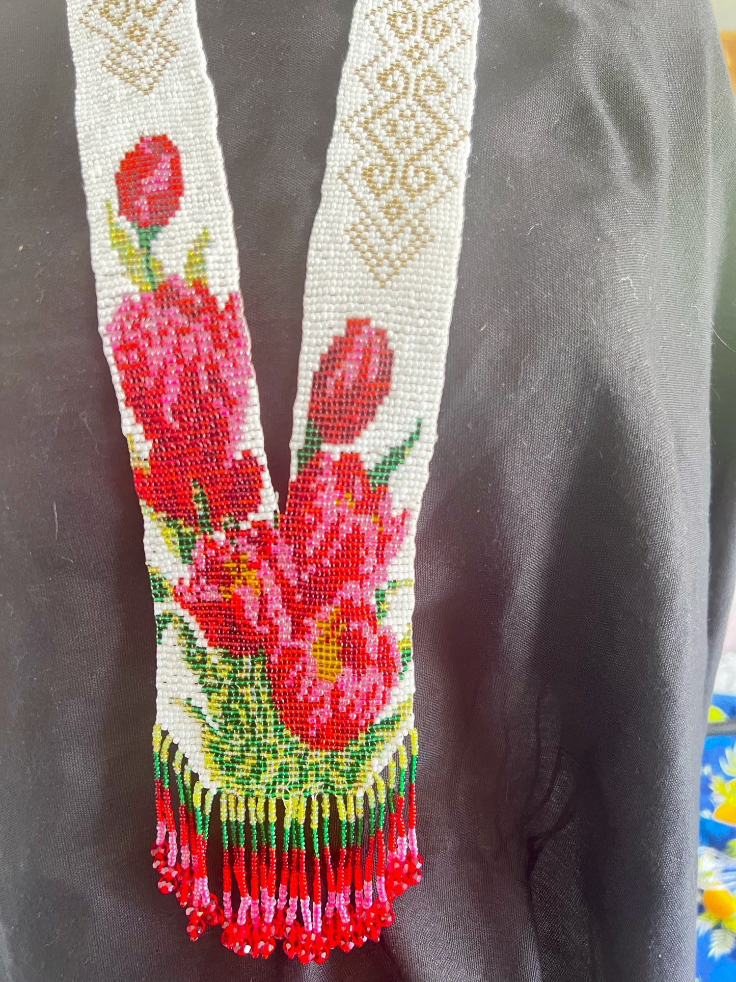 Red & Teal Beaded Flower Necklace – Two Floral Design Options