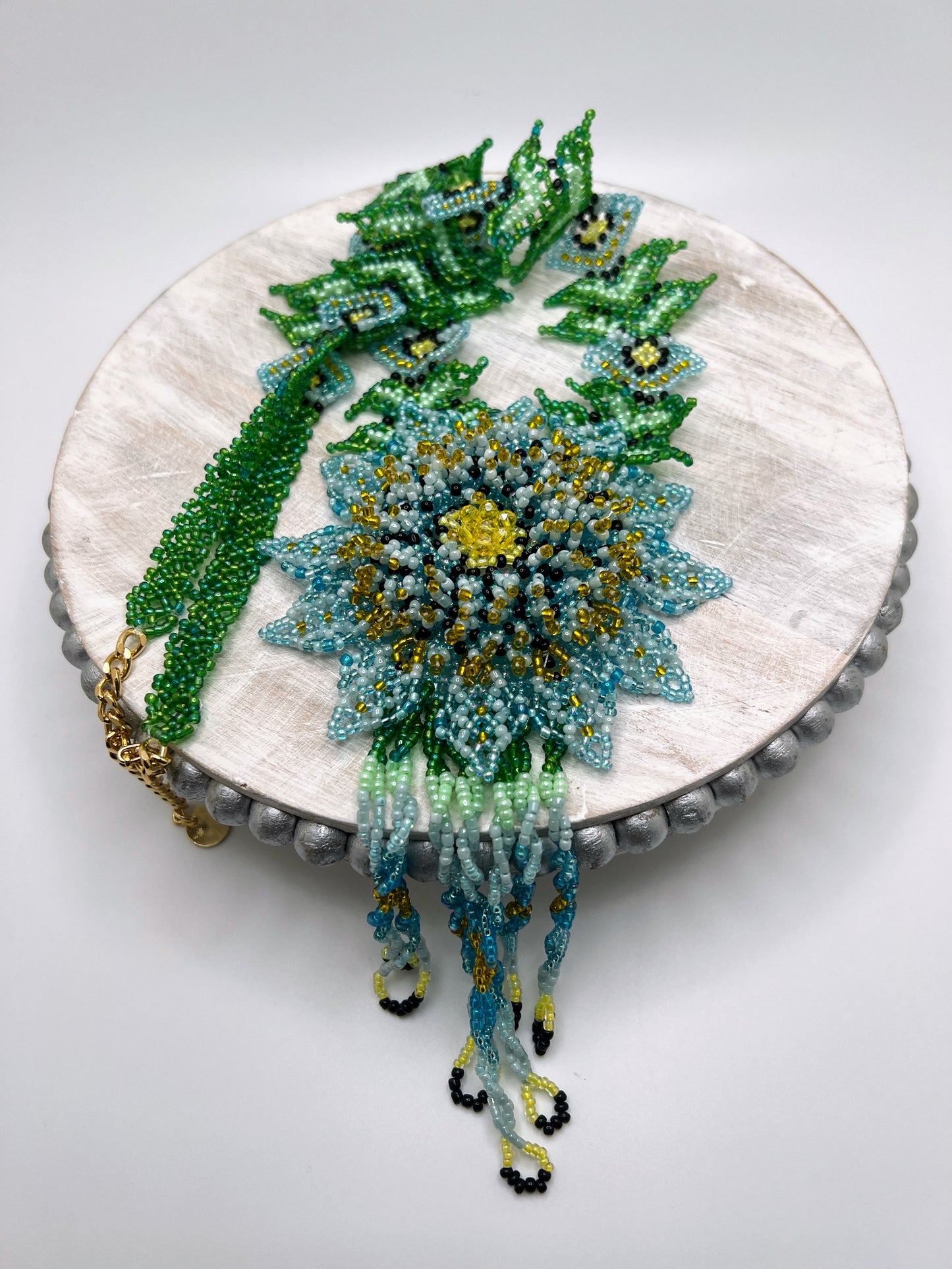 3D Flower Beaded Necklace – Handmade Statement Floral Jewelry