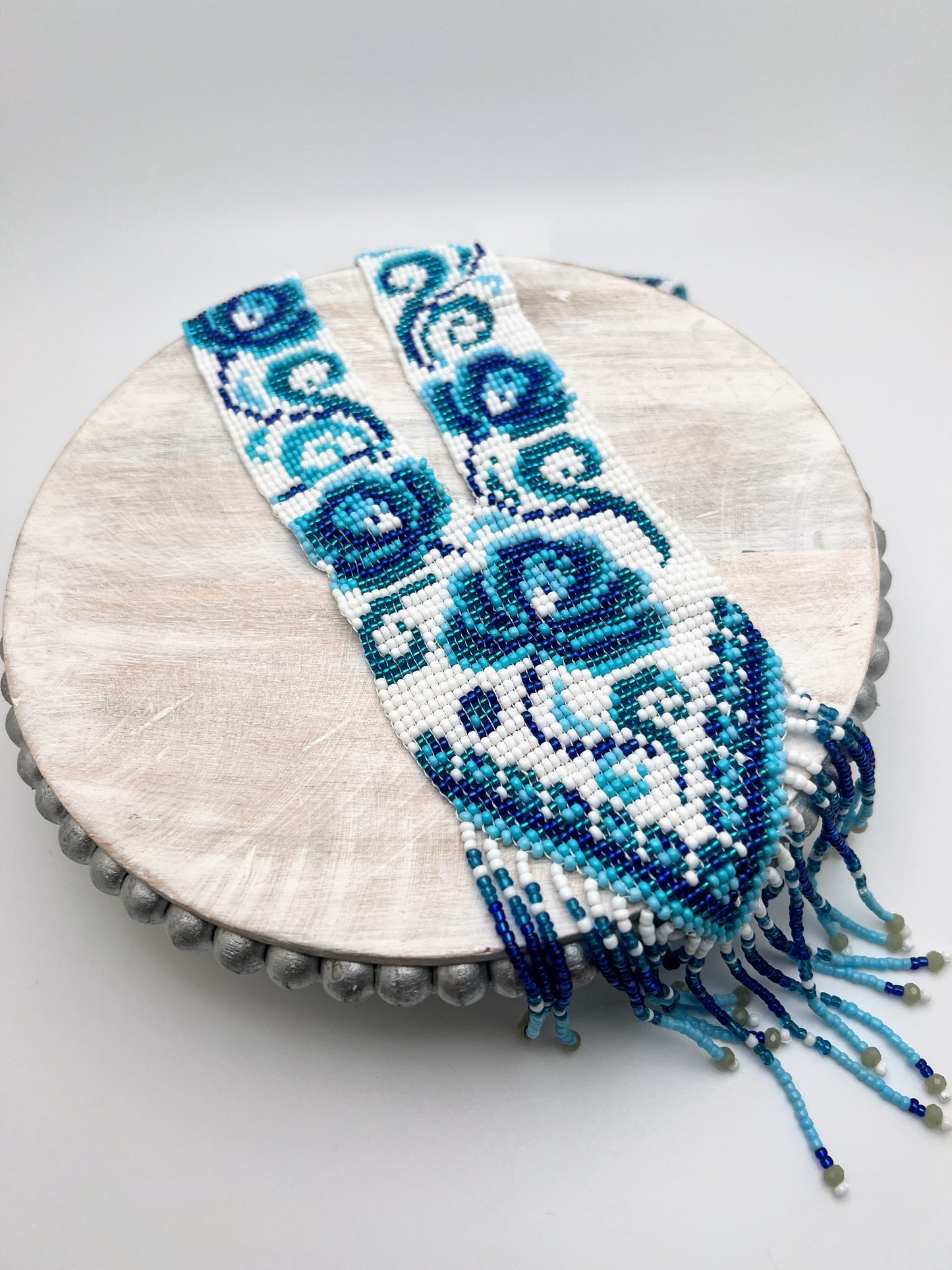 Blue Floral Loom‑Beaded Statement Necklace