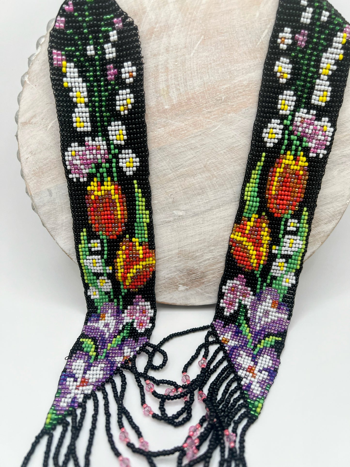 Orange Tulips Floral Loom‑Beaded Necklace – Handwoven Glass Seed‑Bead Statement Piece