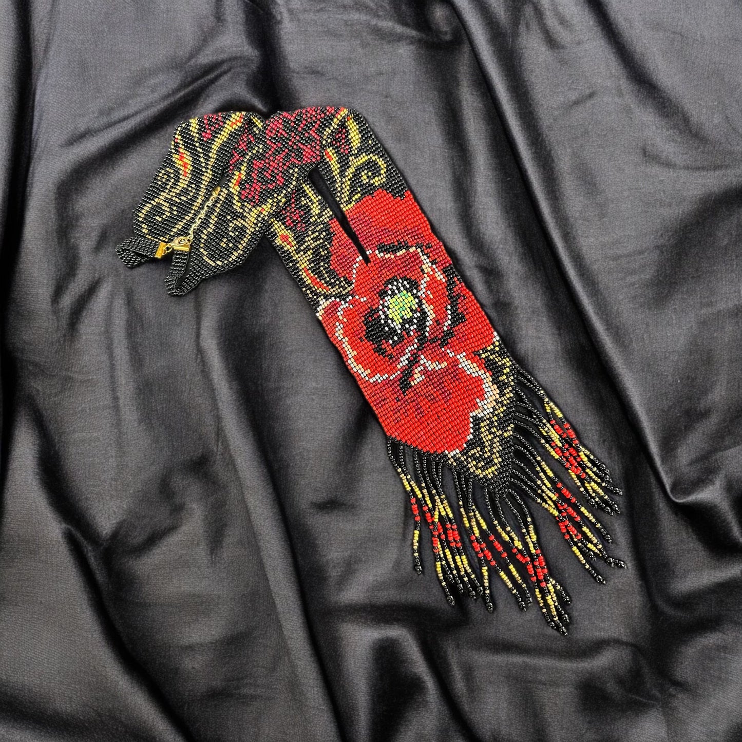 Red Magnolia Flower Loom Beaded Necklace – Handmade Statement Jewelry in 2 Colors