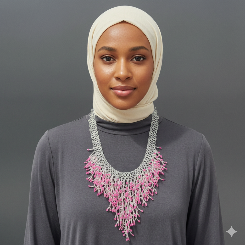 Handmade Blue Seaweed Design Dangling Beaded Necklace – Boho Ocean-Inspired Jewelry