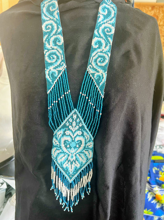 Black & Gold Geometric Loom‑Beaded Statement Necklace