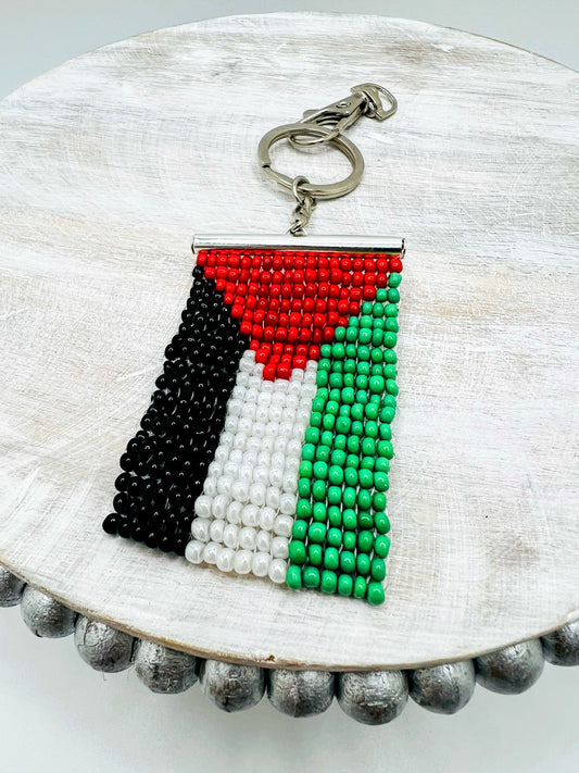 Handmade Palestine Flag Beaded Keychain – Patriotic Accessory