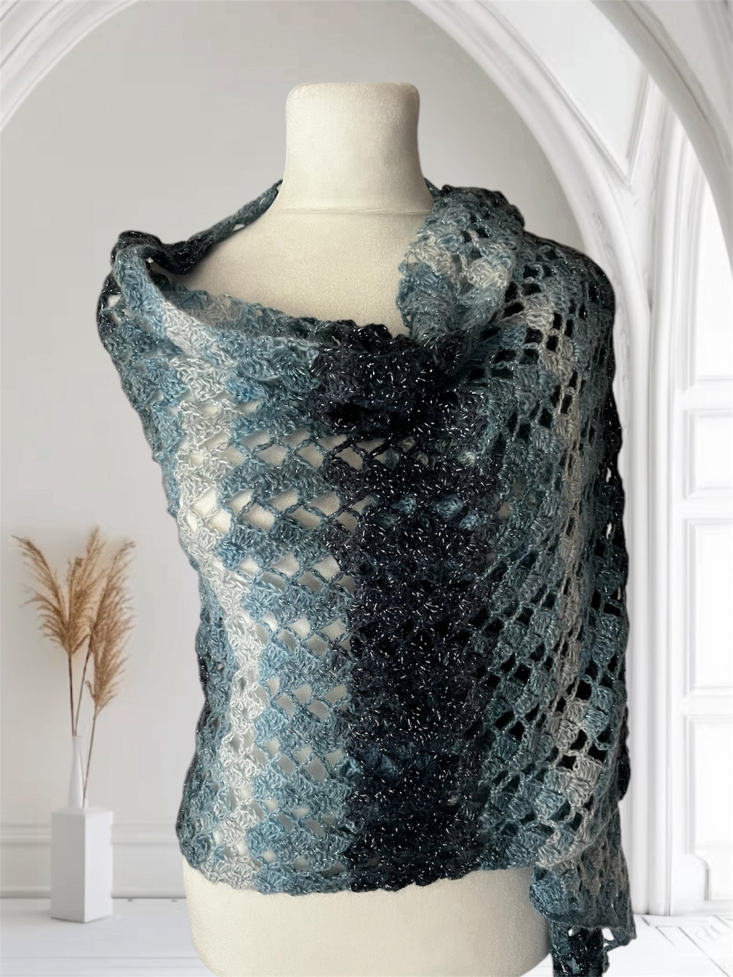 Wool Twilight Haze Crochet Rectangle Shawl