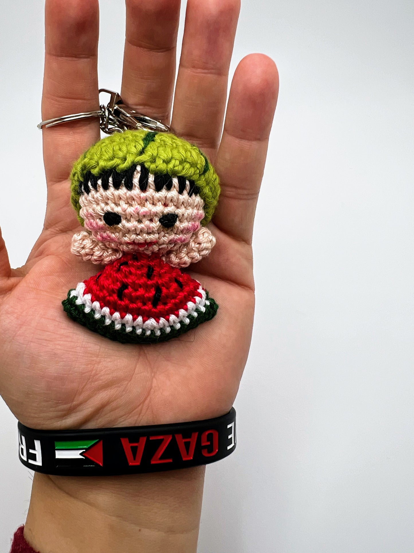 Handmade Watermelon Slice Amigurumi Keychain – Cute Crochet Doll