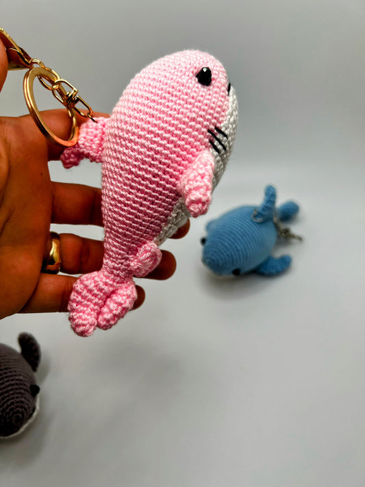Handmade Crochet Cute Shark Keychain – Amigurumi Bag Charm