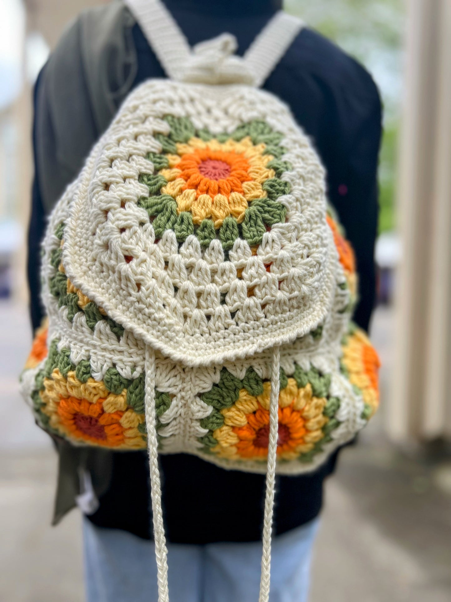 Handmade Crochet Sunflower Backpack Bag – Stylish & Functional