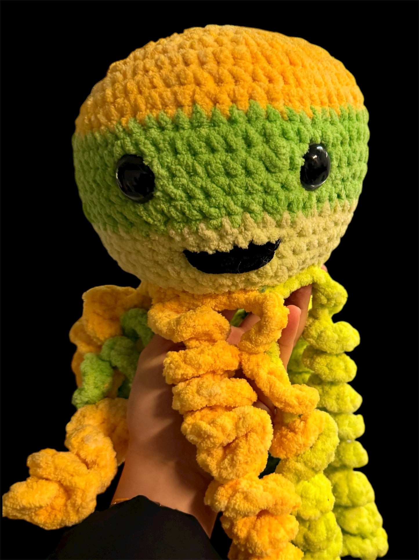 Stuffed Multicolored Yellow Jellyfish - Crochet Knitted Amigurumi Toy