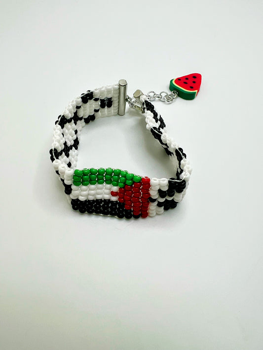 Handmade Palestine Kufia Loom Beads Bracelet with Flag Colors β Cultural Pride Jewelry