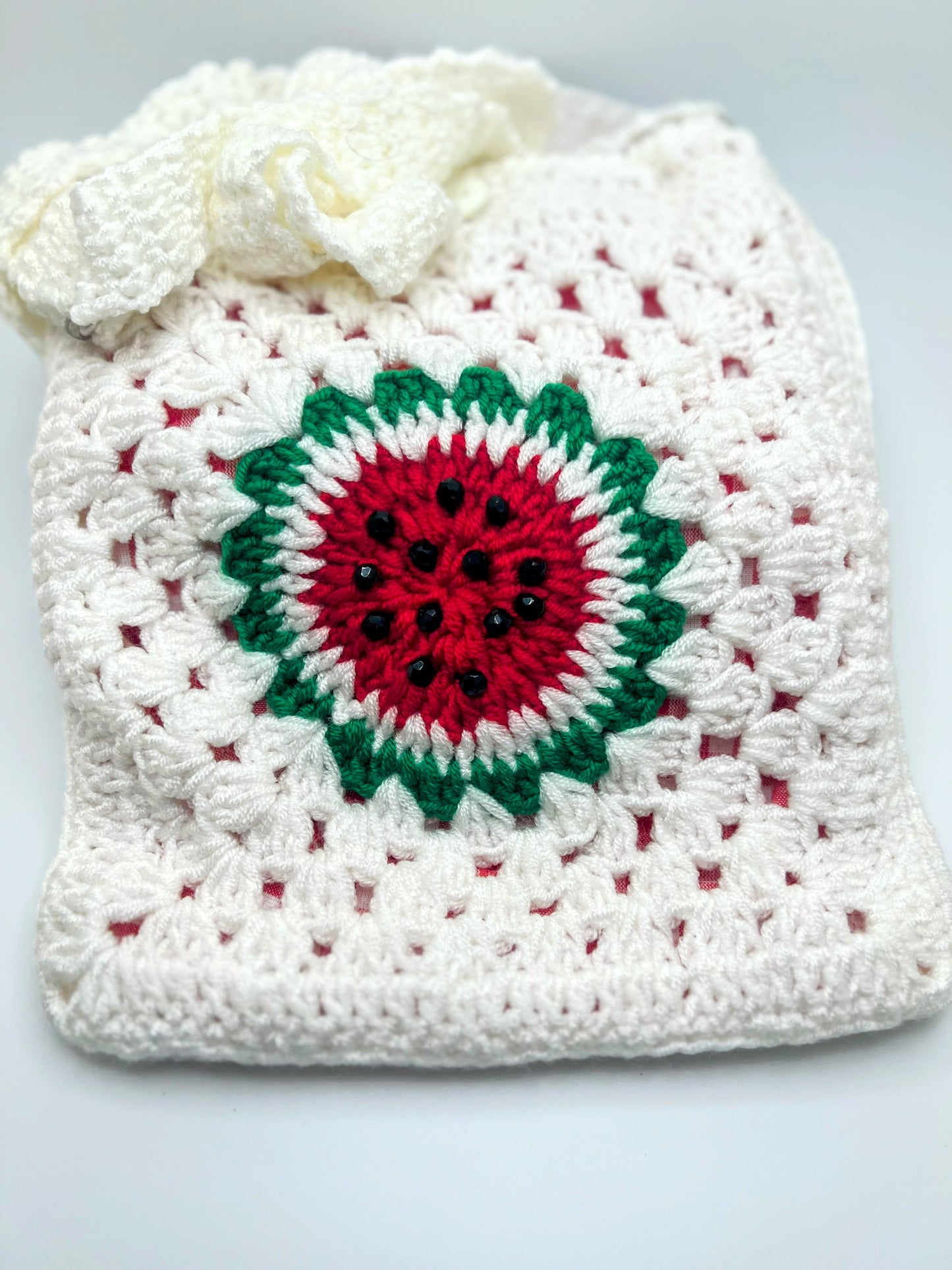 Handmade Crochet Square Bag with Watermelon Slice – Perfect for Girls & Teens