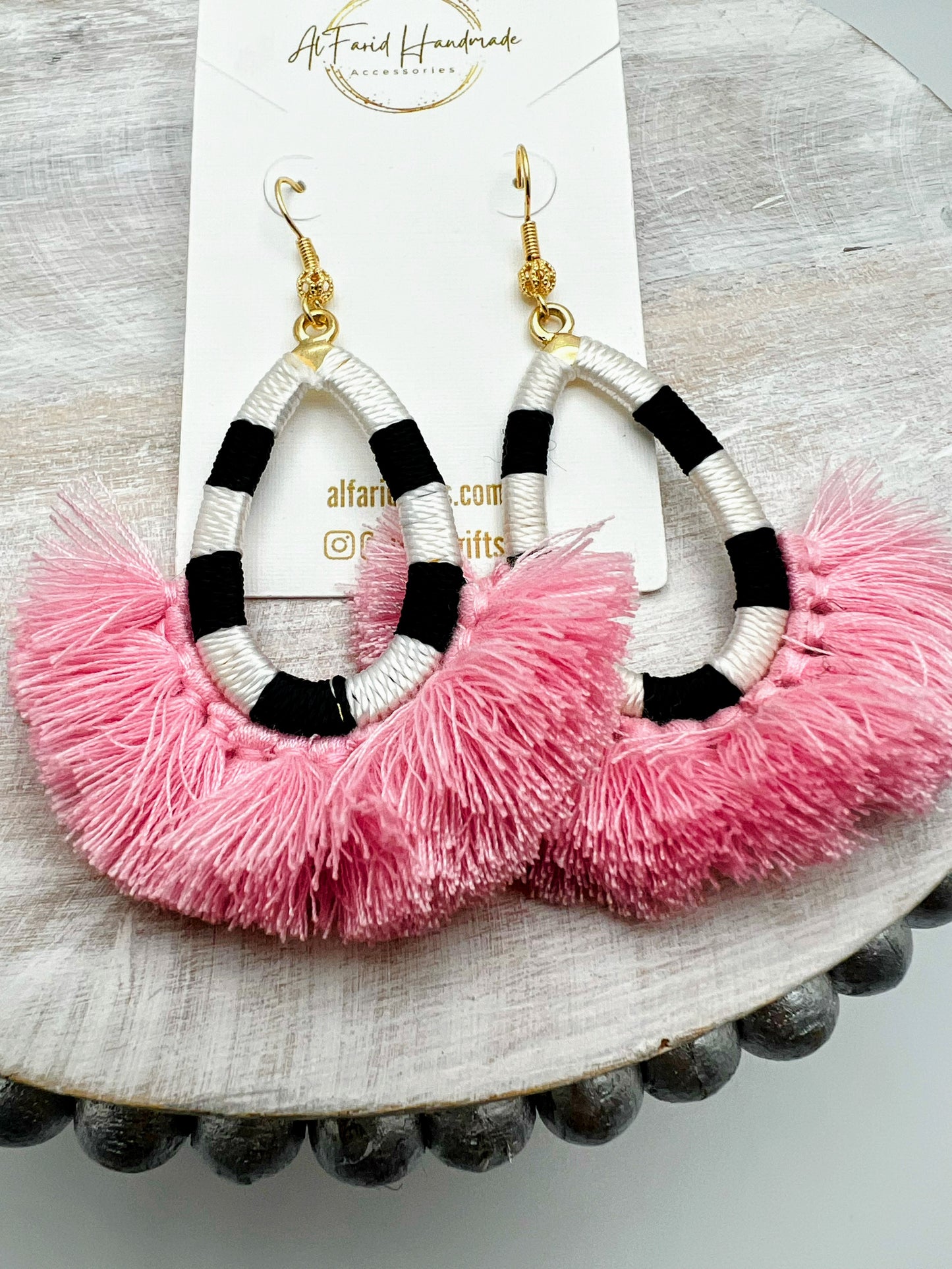Handmade Black and White Earrings with Rose End Details – Elegant Statement Jewelry