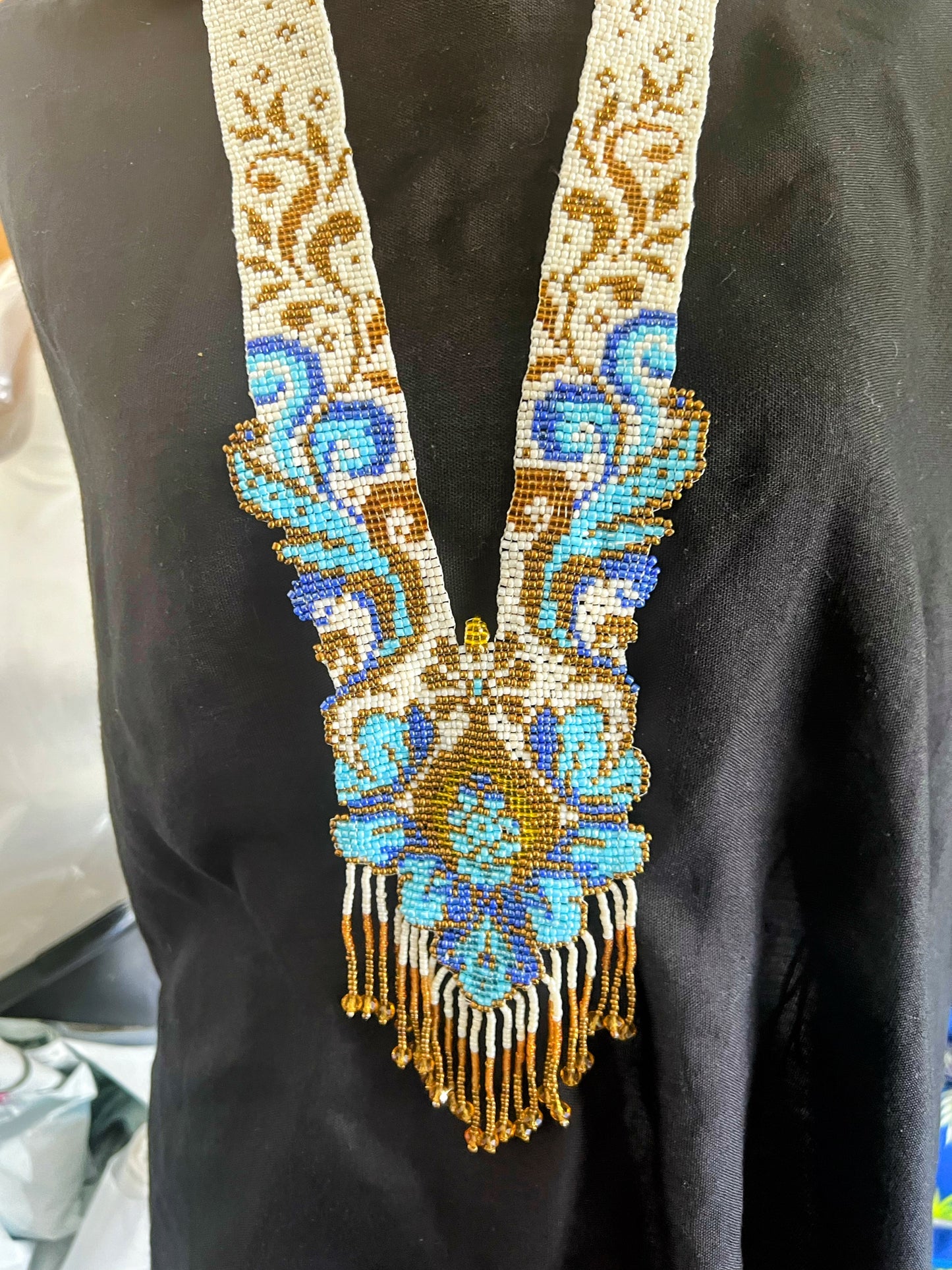 Purple Peacock Body Style Loom‑Beaded Statement Necklace