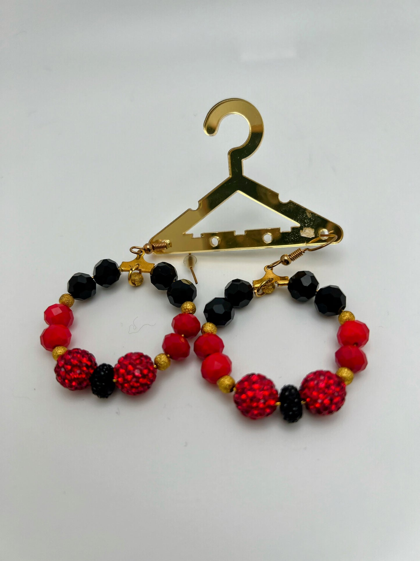 Handmade Red and Black Beaded Hoop Earrings – Bold Statement Jewelry