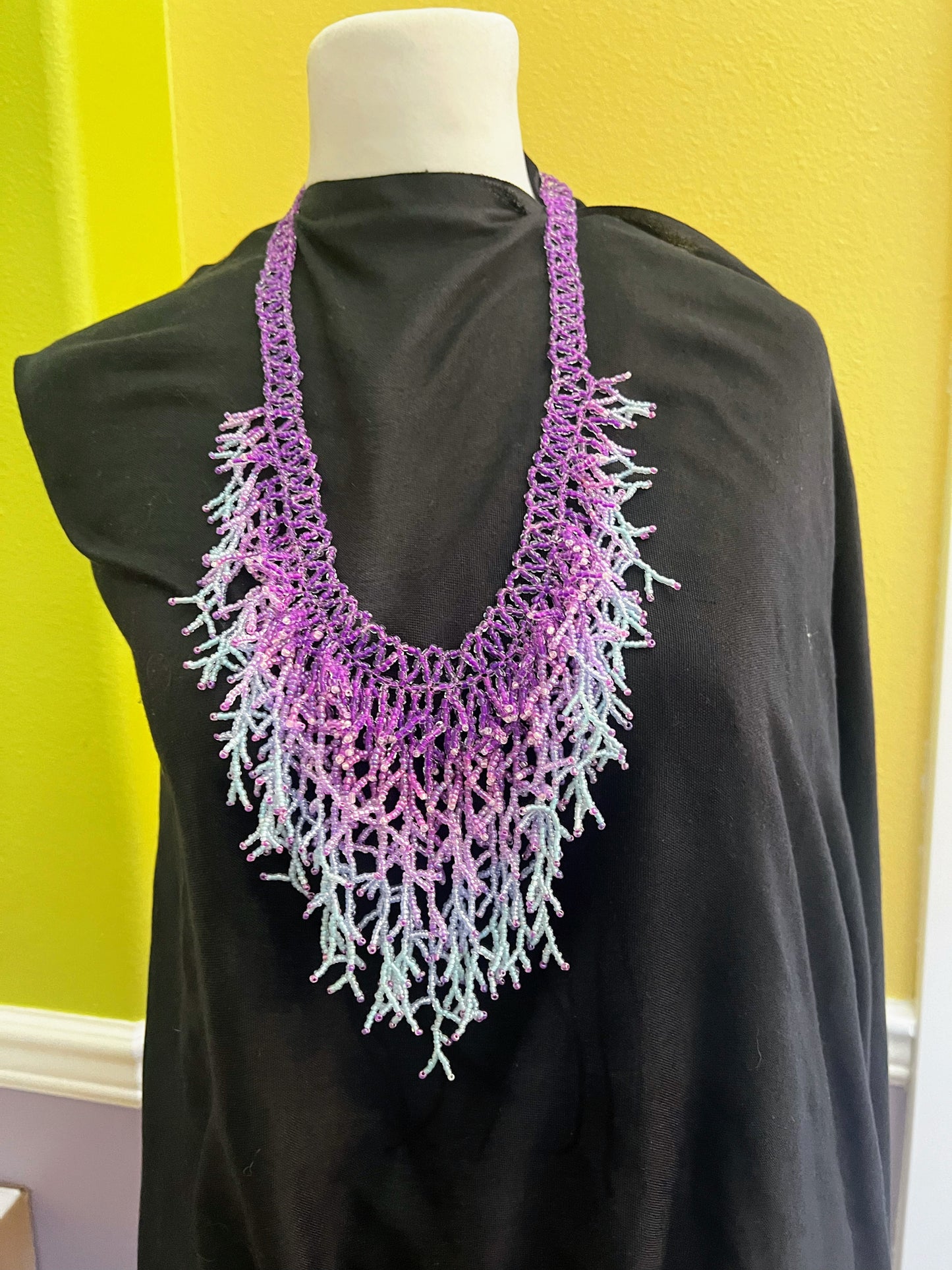 Silver & Purple Seaweed Necklace – Handmade Ocean-Inspired Beaded Statement Jewelry
