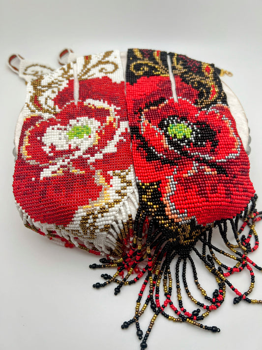 Red Magnolia Flower Loom Beaded Necklace – Handmade Statement Jewelry in 2 Colors