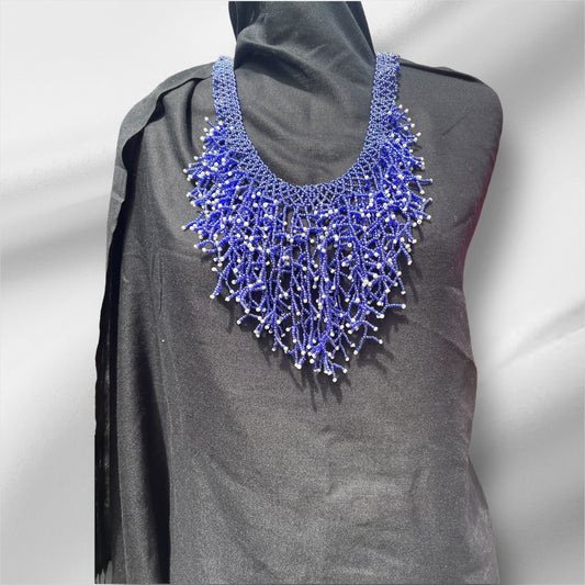 Handmade Blue Seaweed Design Dangling Beaded Necklaces – Nature-Inspired Jewelry
