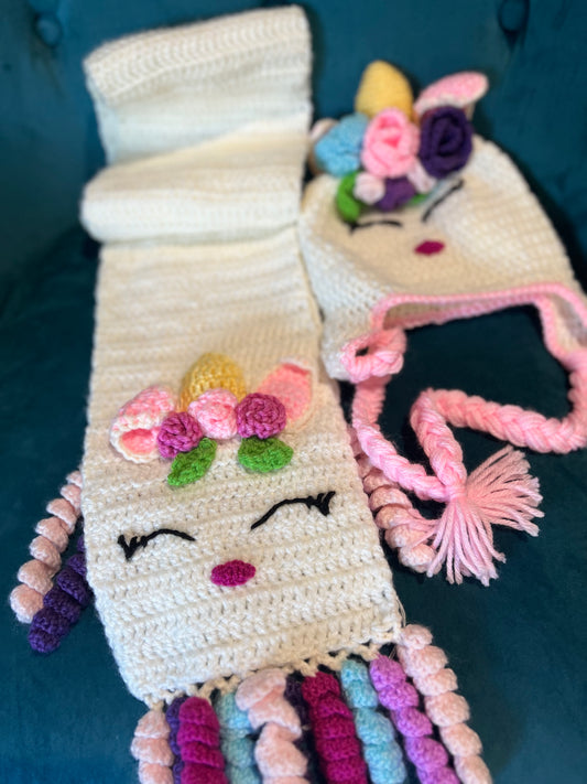Crochet Unicorn Hat & Scarf Set for Kids – Magical Handmade Winter Accessory