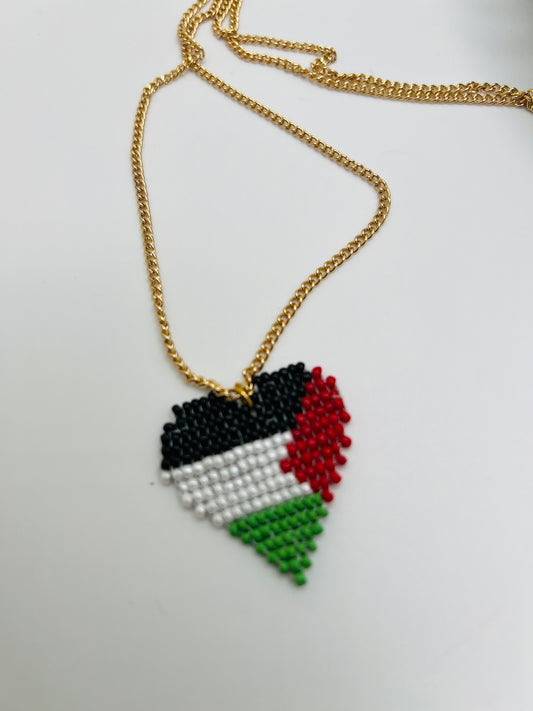 Handmade Palestine Heart Beaded Necklace – Symbol of Love and Pride