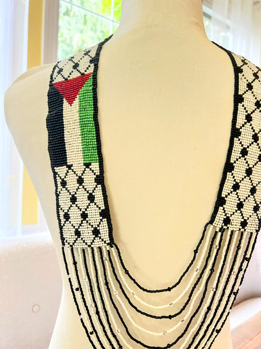 Handmade Palestine Kofia with Flag Loom Beads Necklace β Cultural Statement Jewelry