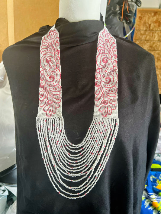 Black Geometric & Swirly Loom‑Beaded Statement Necklace