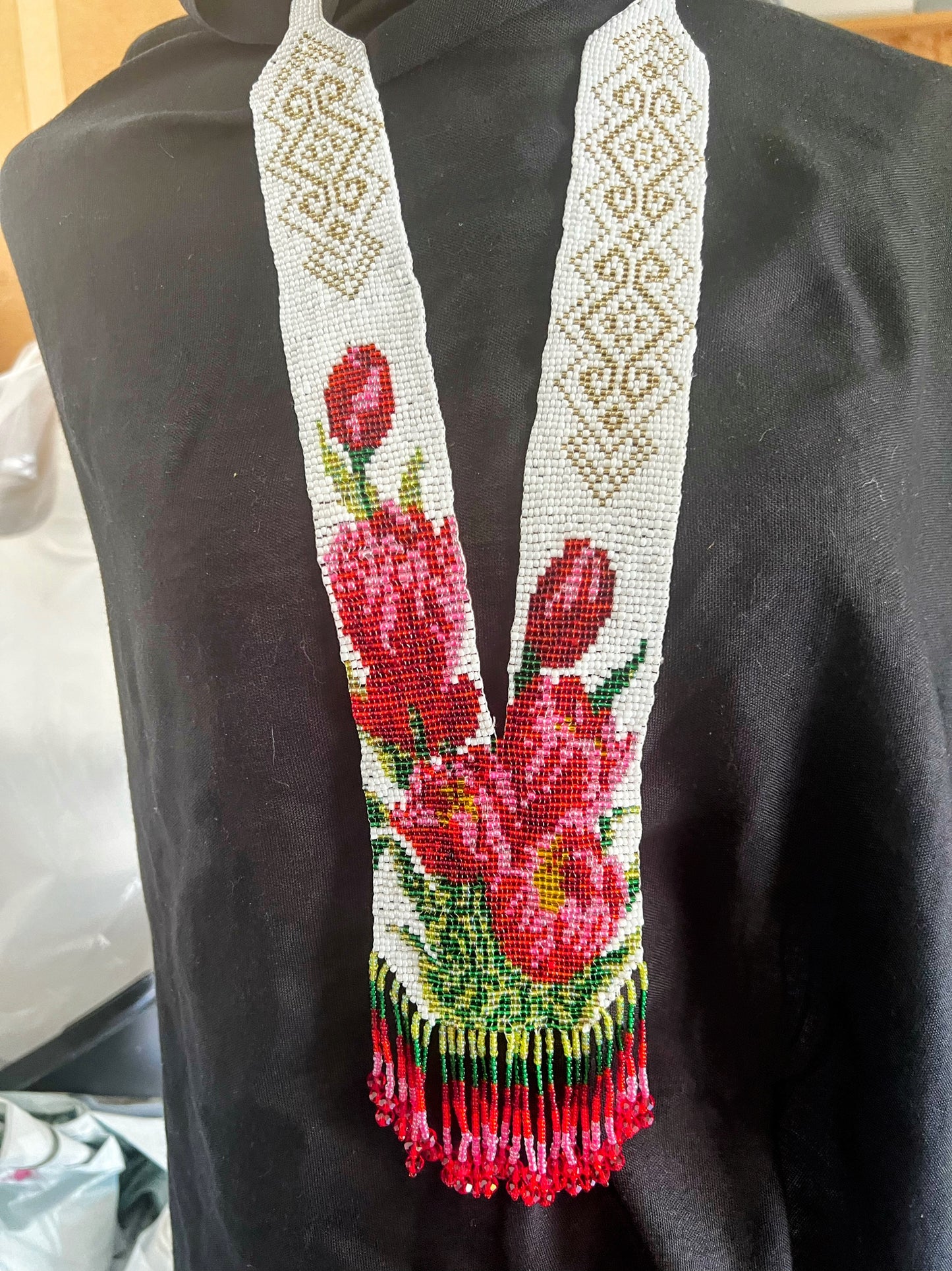Red & Teal Beaded Flower Necklace – Two Floral Design Options