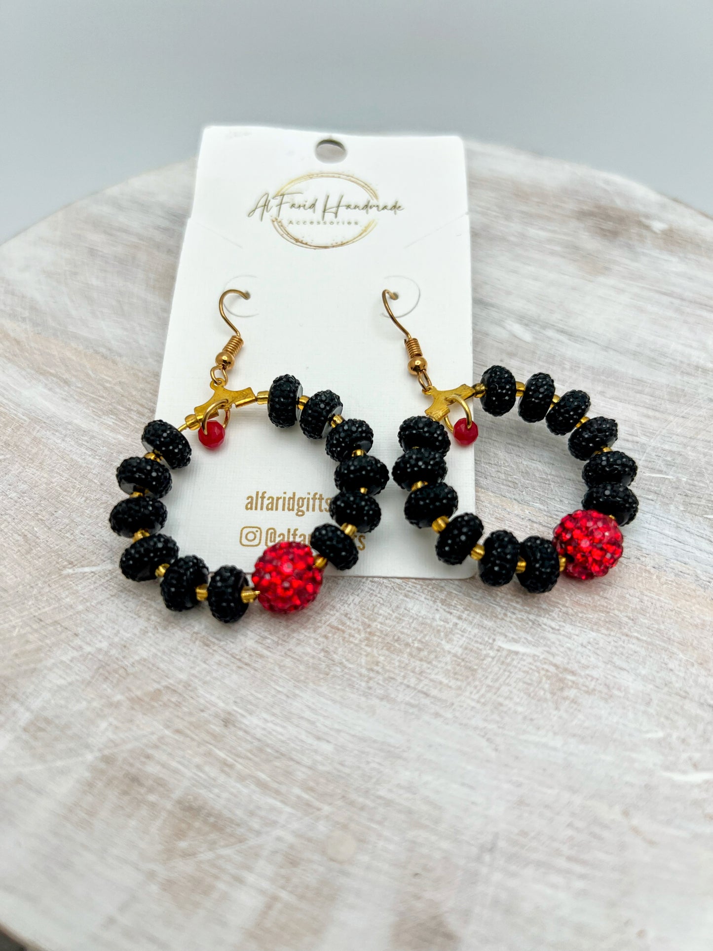 Handmade Red and Black Beaded Hoop Earrings – Bold Statement Jewelry