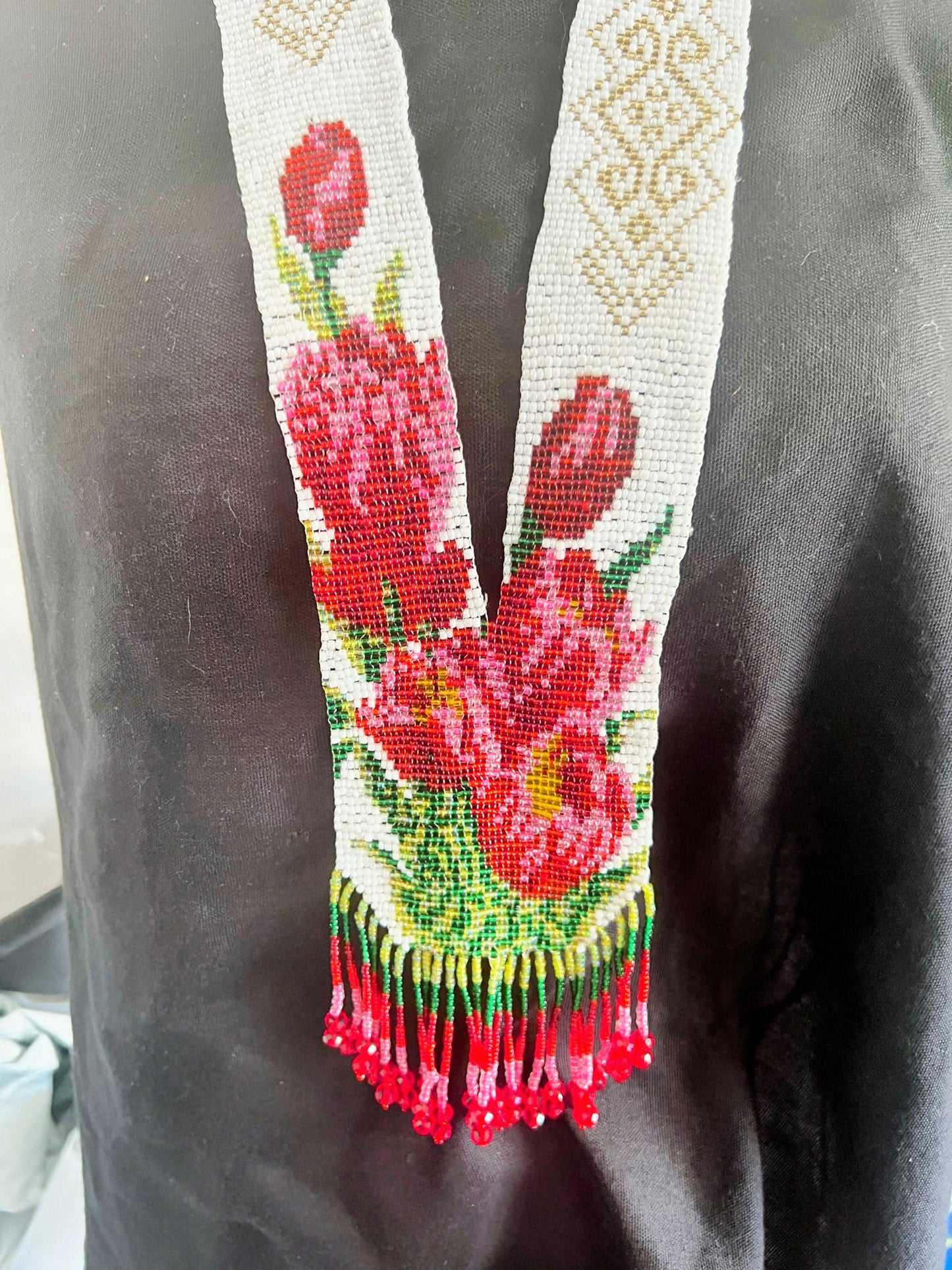 Red & Teal Beaded Flower Necklace – Two Floral Design Options