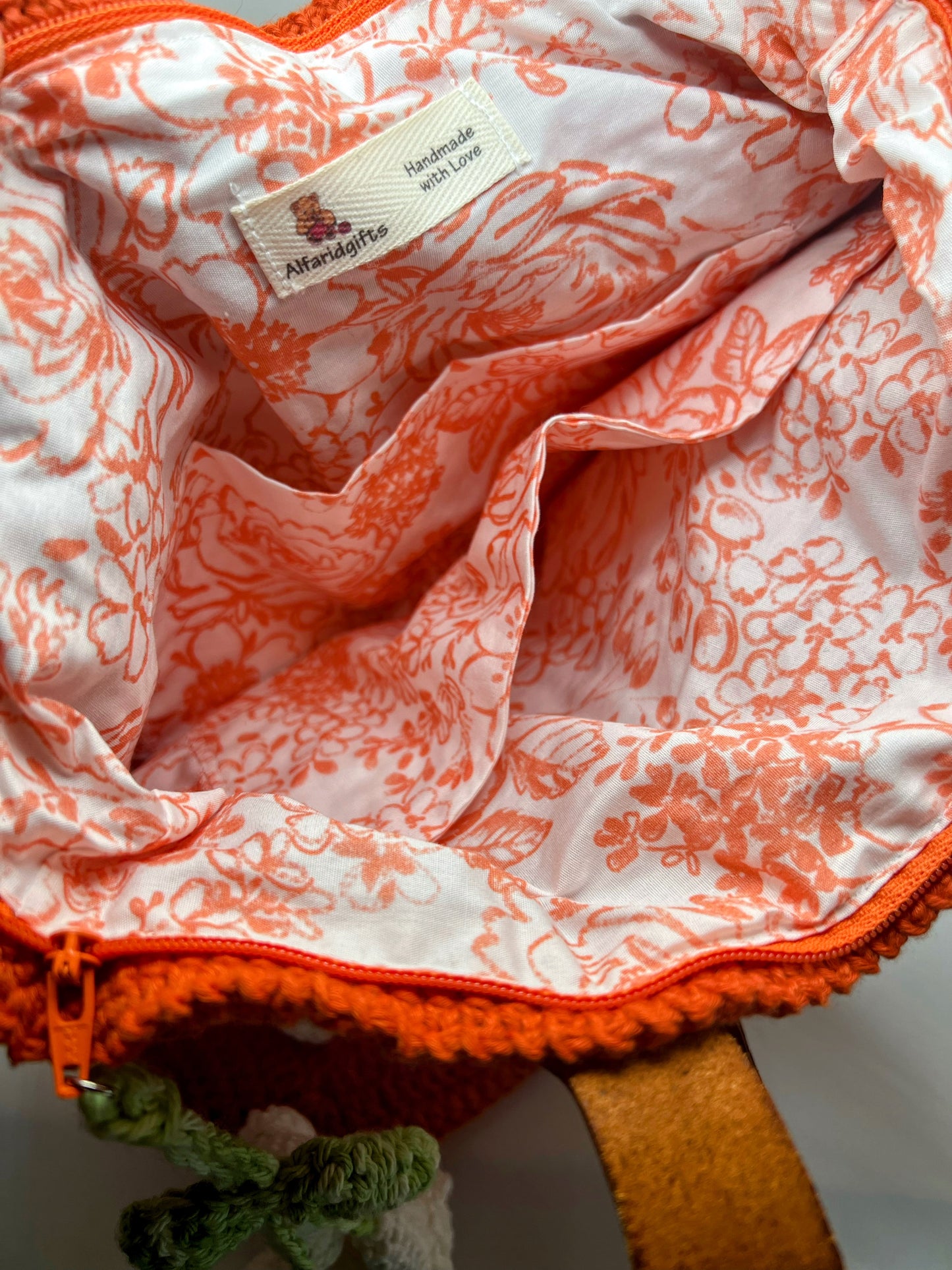 Handmade Crochet Daisy Flower Big Shoulder Orange Bag – Spacious & Stylish