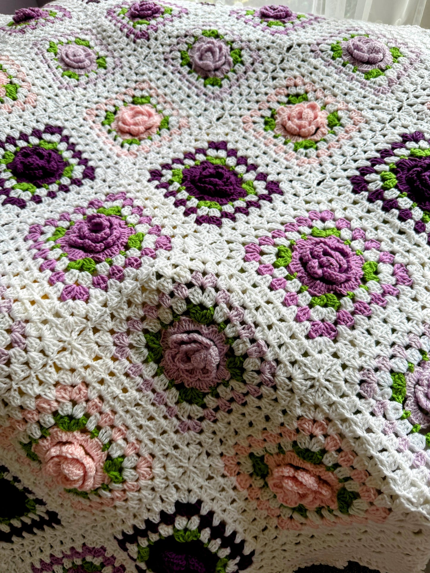 Soft Pink & Purple & White Flowers Baby Blanket – Handmade Cozy Comfort