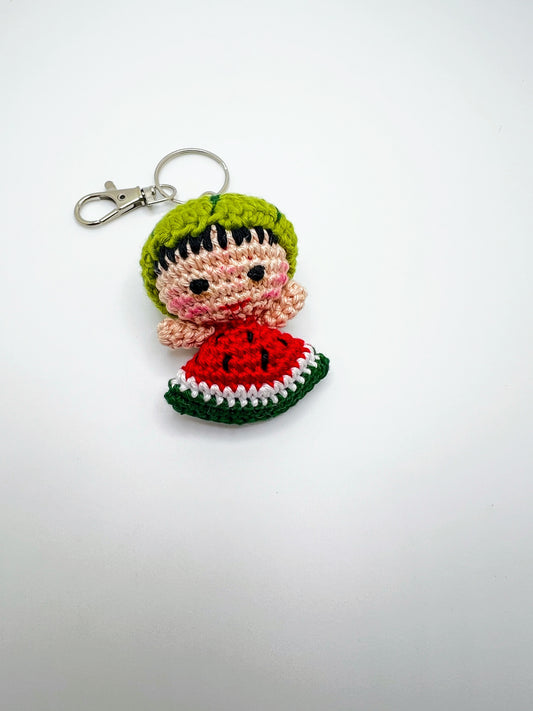 Handmade Watermelon Slice Amigurumi Keychain – Cute Crochet Doll
