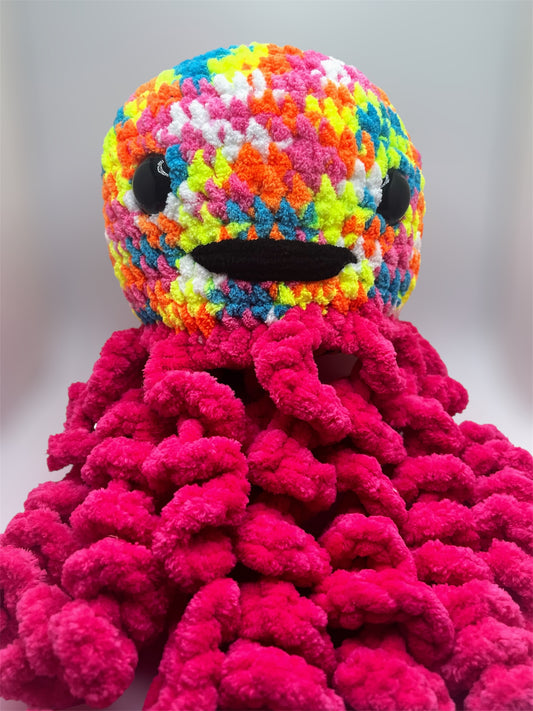 Stuffed Multicolored Pink Jellyfish - Crochet Knitted Amigurumi Toy