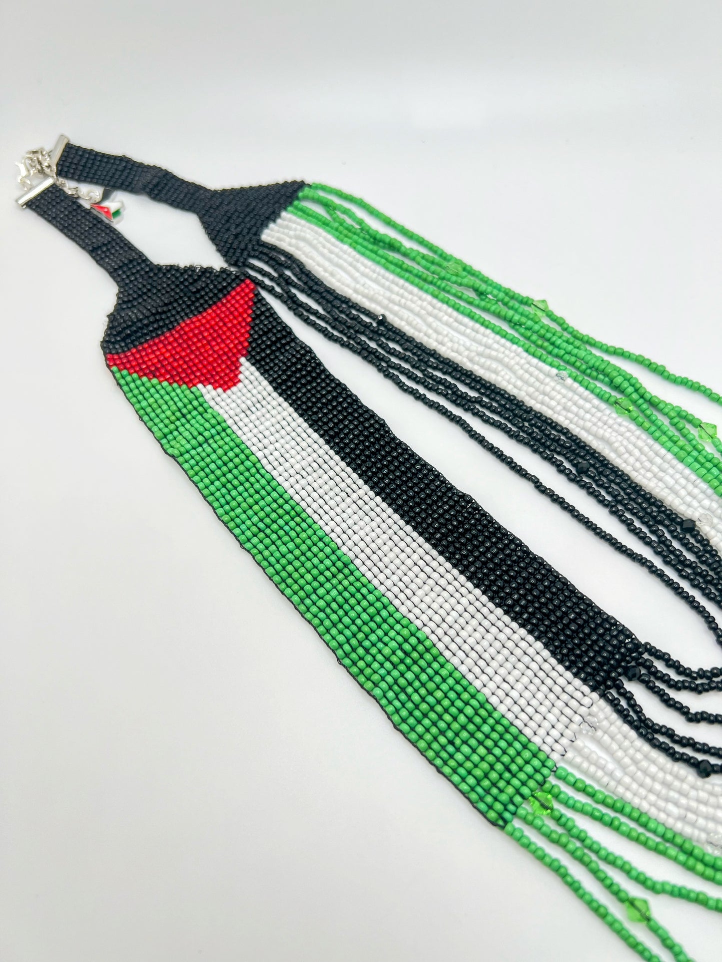 Handmade Palestine Flag Loom Beads Necklace – Cultural Beaded Jewelry
