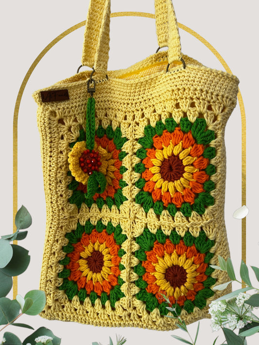 Handmade Crochet Sunflower Big Shoulder Bag – Spacious & Stylish