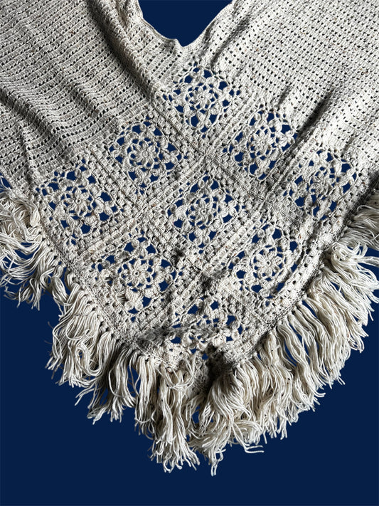 Striped Wool Crochet Rectangle Shawl – Handmade Cozy Winter Wrap