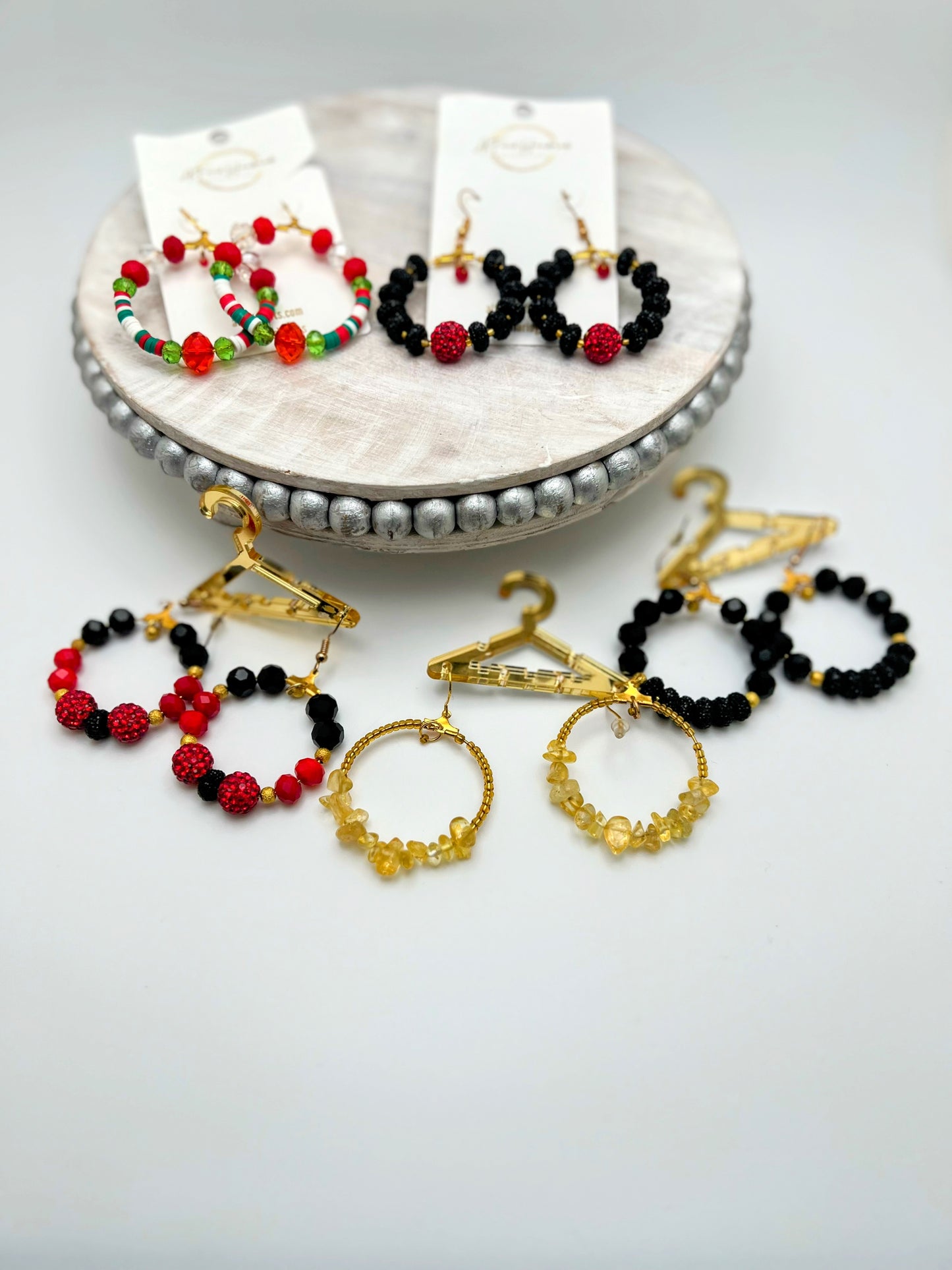 Handmade Red and Black Beaded Hoop Earrings – Bold Statement Jewelry