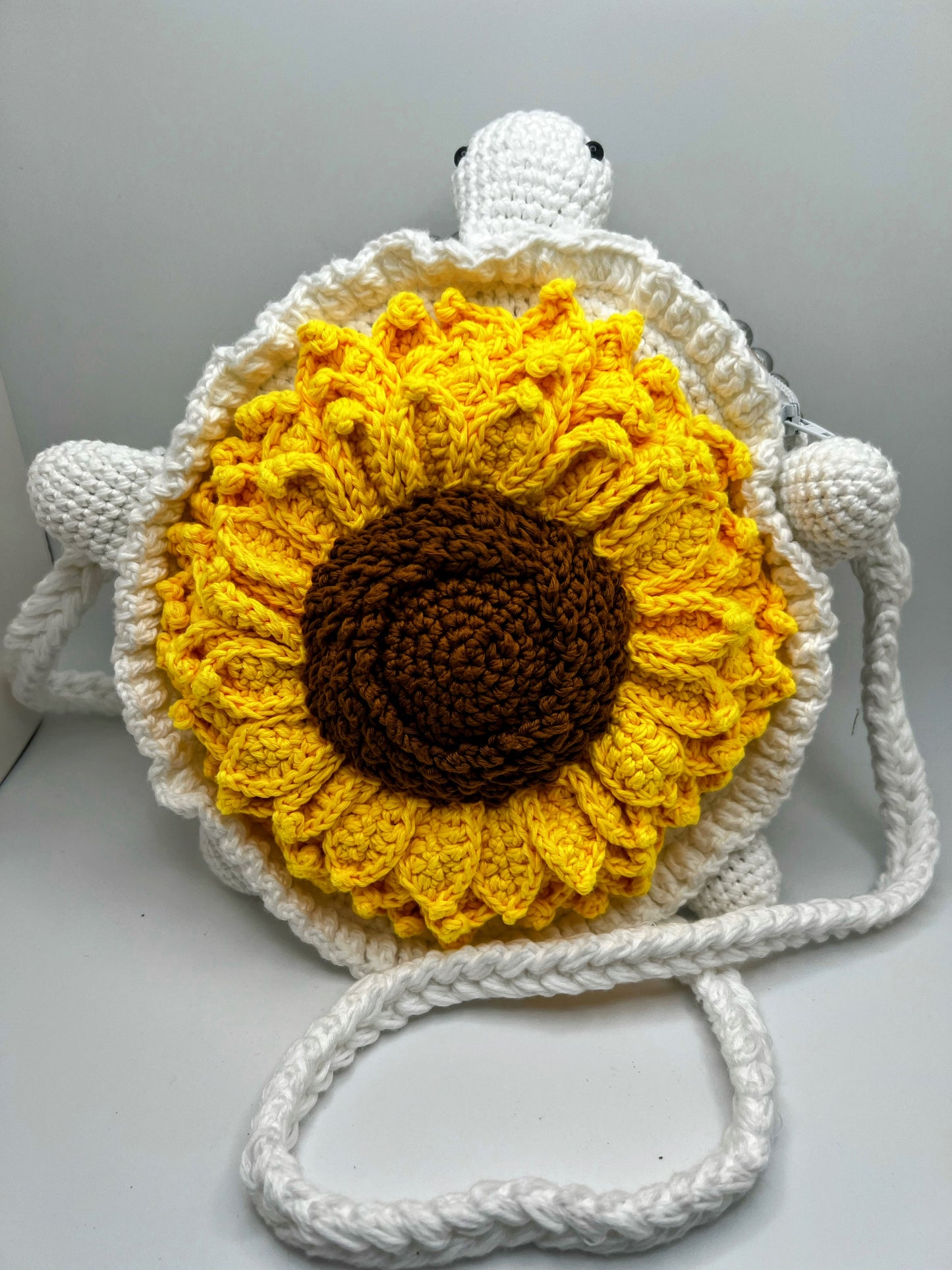 Handmade Crochet Turtle Bag with Sunflower – Perfect for Girls & Teens