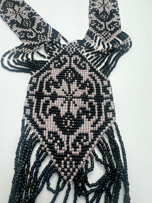 Handmade Purple & Black Geometric Loom Beaded Necklace β Bold Artisan Jewelry