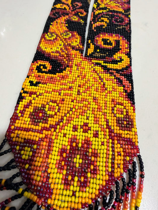 Yellow & Pink Peacock Design Loom Beaded Necklaces